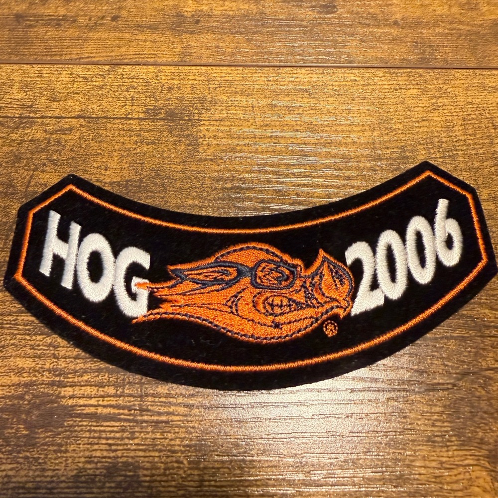 Vtg Harley Owners Group HOG Head 2006 Embroider‎ Rocker Patch Black Orange Biker